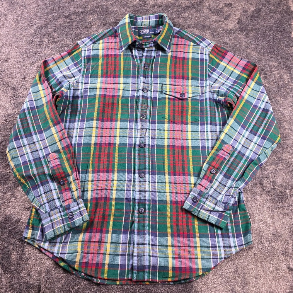 Polo Ralph Lauren Classic Plaid Brushed Flannel Work Shirt Mens M Green Red Blue